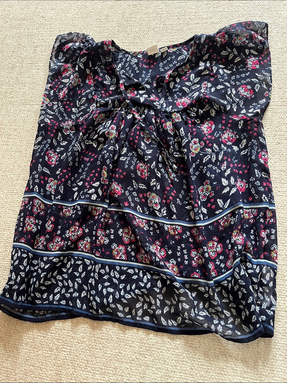 GAP Navy Floral Tie-Front Blouse